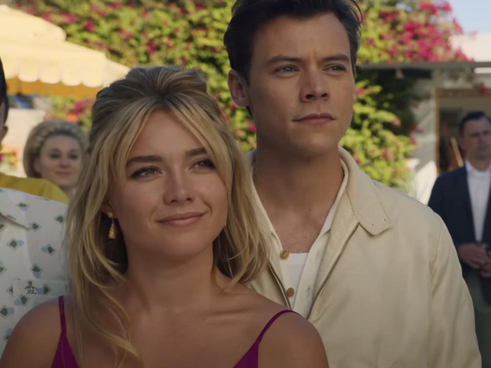 Florence Pugh and Harry Styles in the trailer for "Don't Worry Darling."