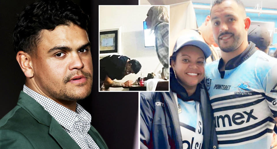 Latrell Mitchell alonsgide Braydon Trindall and his mother.