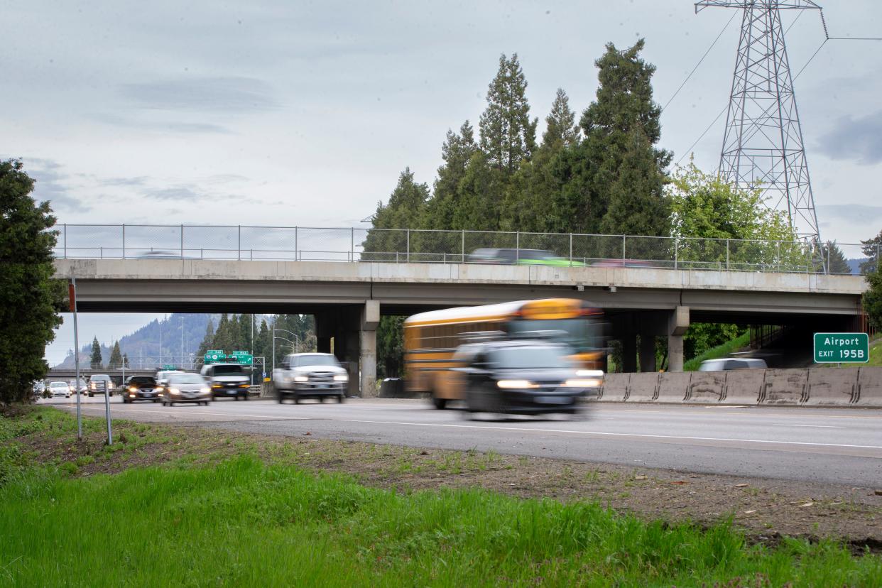 Traffic on Interstate 5 passes under a bridge on Centennial Boulevard between Eugene and Springfield. The bridge was rated in "poor" condition, according to Oregon Department of Transportation’s latest bridge report.