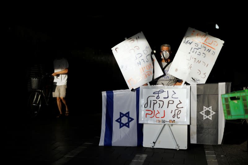 Protest against Israeli PM Netanyahu's plan to annex parts of West Bank, in Tel Aviv