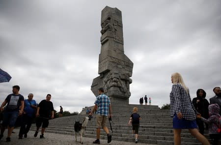 People visit the World War Two Westerplatte Memorial in Gdansk