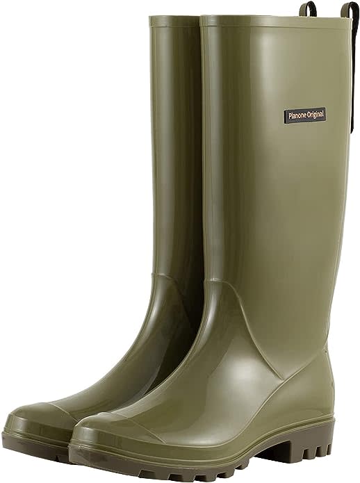 olive green knee-high rain boots