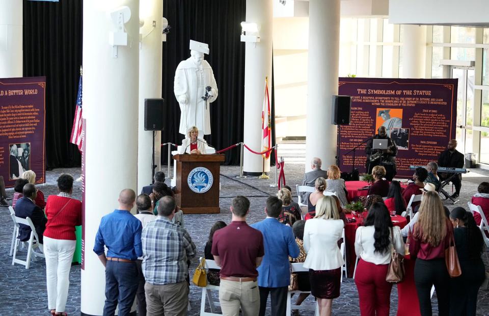 Before the Mary McLeod Bethune statue was transported to Washington, D.C., it made a stop late last year in Daytona Beach, where nearly 15,000 people saw it at the News-Journal Center. The huge marble sculpture was formally unveiled Wednesday morning inside the U.S. Capitol building, where it will be on permanent display representing Florida.