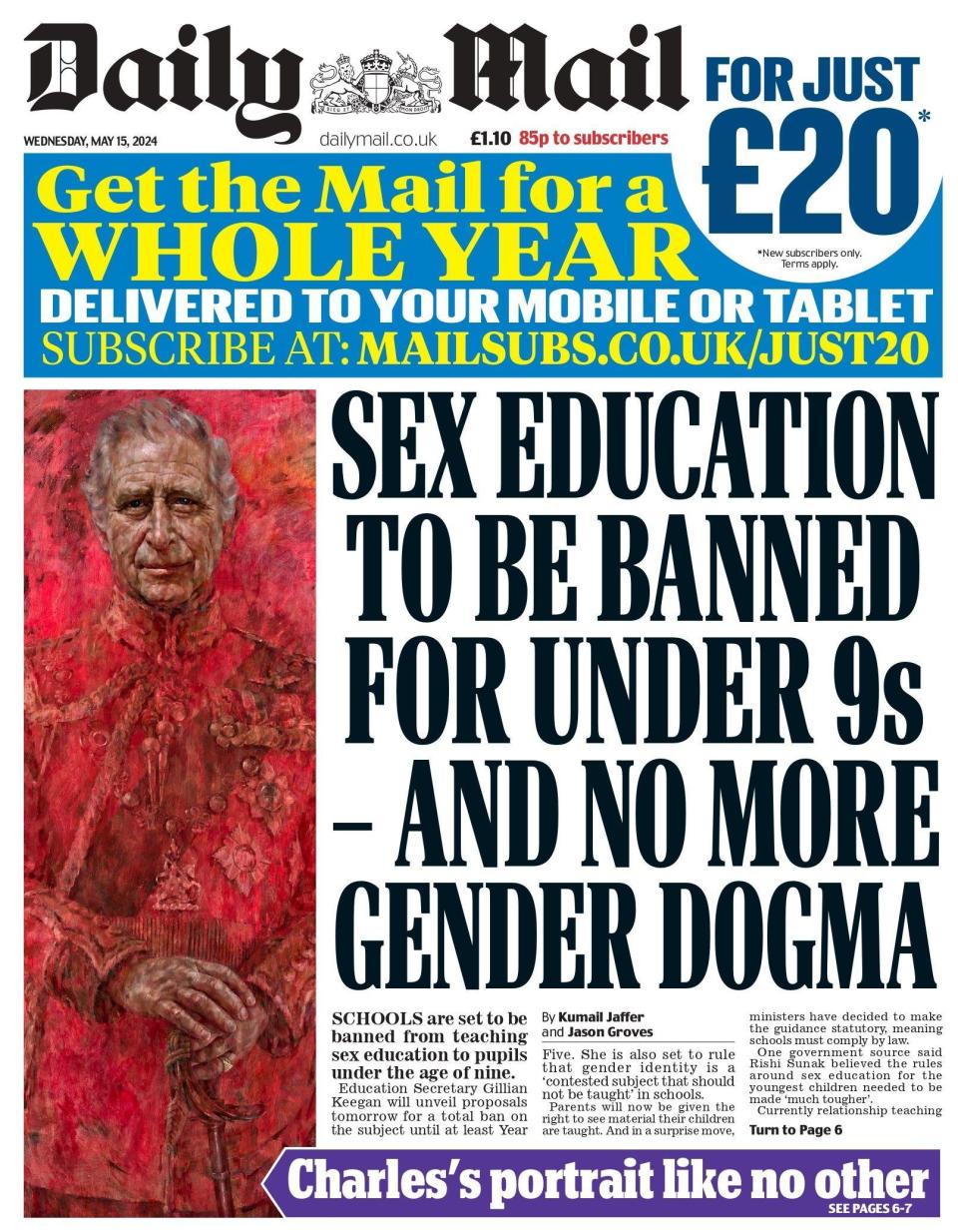 Daily Mail: Schools are set to be banned from teaching sex education to children before the age of nine.