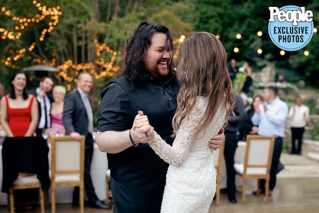 <p>Christine Skari Photography</p> Wolfgang Van Halen and Andraia Allsop at their Oct. 15 wedding at home in Los Angeles