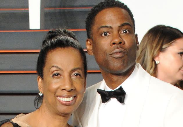 Chris Rock and his mother, Rose Rock, attend the 2016 Vanity Fair Oscars Party. Rose Rock spoke to a local TV station about her son getting slapped onstage at the Oscars this year. (Photo: Jon Kopaloff via Getty Images)