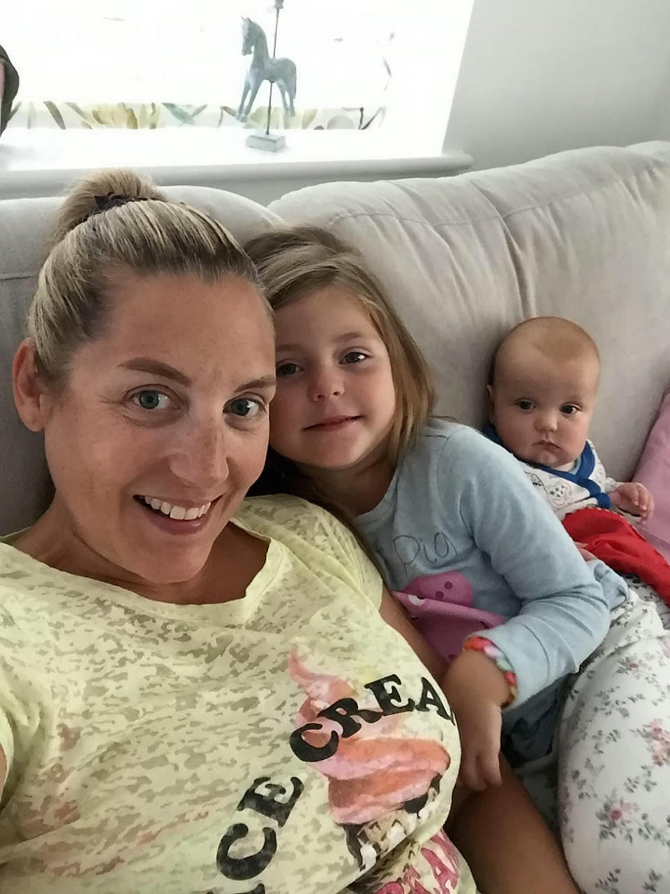 Mrs Roberts with her children Bethany, six, and Bobbie, two. She suffers from Superior Semicircular Canal Dehiscence – or SSCD (Picture: SWNS)