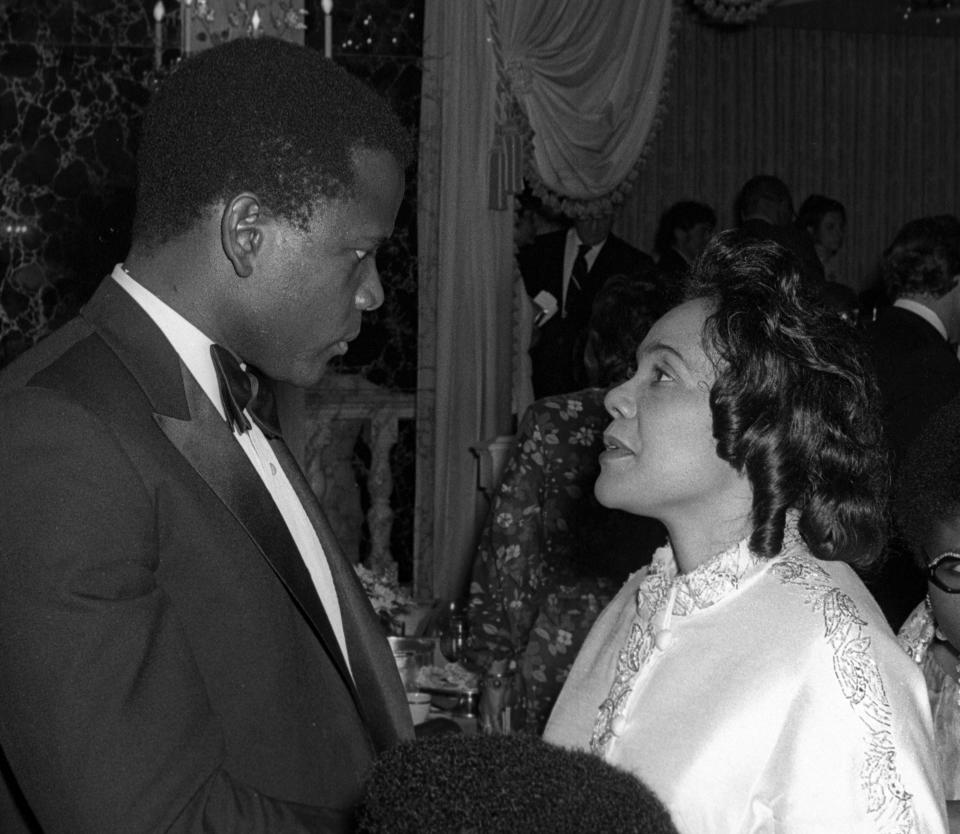 Social activist Coretta Scott King and actor Sidney Poitier attending the Andrew Young For Congress Support Committee Dinner Dance on June 10, 1970, at the Pierre Hotel in New York City, New York. (Photo by Ron Galella/WireImage)