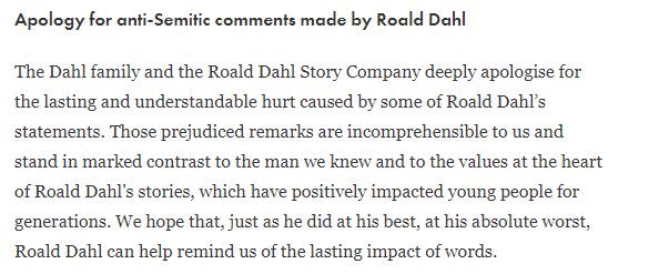 The statement posted on the Dahl website (Roald Dahl Story Company/PA)