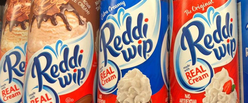 Alameda, CA - December 23, 2017: Cans of Reddi wip dairy whipped toppings. Reddi-Wip is a brand of nitrous oxide propelled, sweetened whipped cream produced by ConAgra Foods.