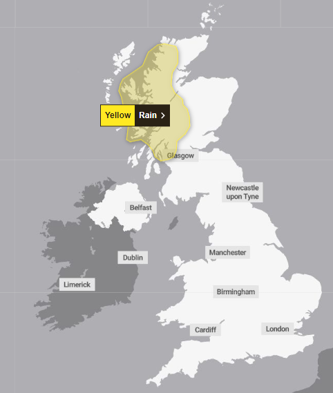 A rain warning is in place from tomorrow (Met Office)