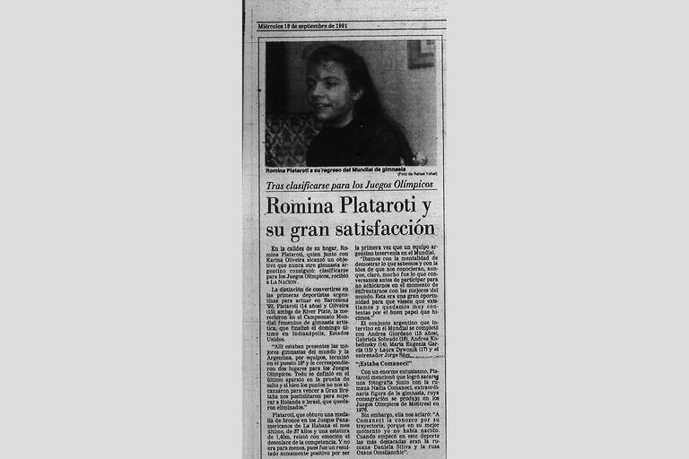 La publicación de La Nación, luego de la histórica clasificación de Romina Plataroti a los Juegos Olímpicos Barcelona 92