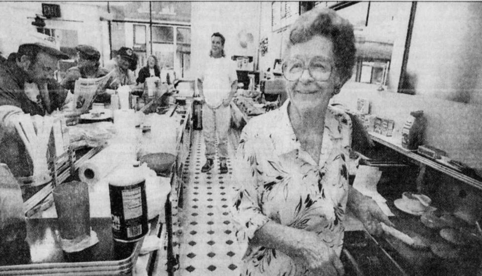 A photo from a newspaper clipping shows Beulah Gailey, co-owner of Gailey's Drug Store, working in the kitchen in an edition of the Springfield News-Leader on Sept. 26, 1997.