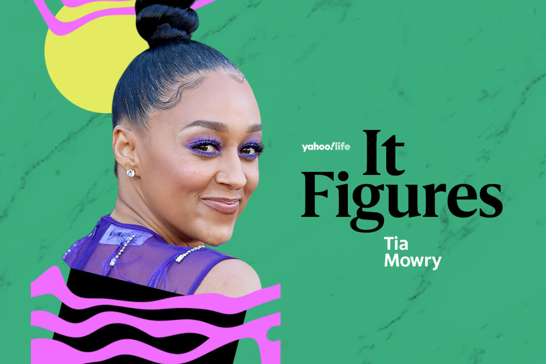 In a photo illustration, Tia Mowry looks over her shoulder at the camera. The Yahoo Life logo is next to her, along with text that reads: It Figures: Tia Mowry.
