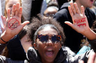 <p>Youths take part in a National School Walkout anti-gun march in Washington Square Park in Manhattan, New York City, April 20, 2018. (Photo: Brendan McDermid/Reuters) </p>