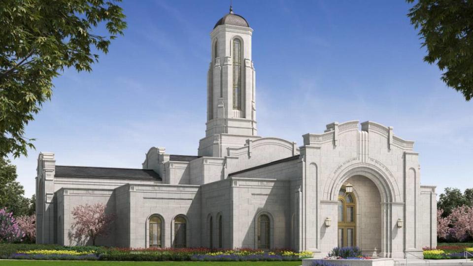 Artist’s rendering of the future Modesto Temple of the Church of Jesus Christ of Latter-day Saints. A groundbreaking ceremony is scheduled for Oct. 7, 2023 and construction is expected to take two or three years.