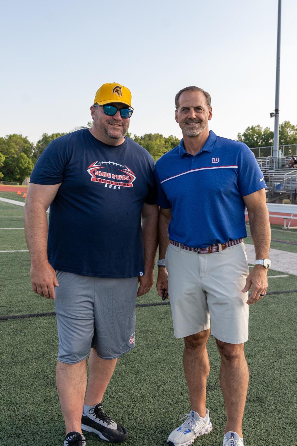 New York Giants Super Bowl champ Shaun O'Hara and his Giants Teammate Rich Seubert at the inaugural Shaun O’Hara All-Star football game on June 12 night at Hillsborough High School.