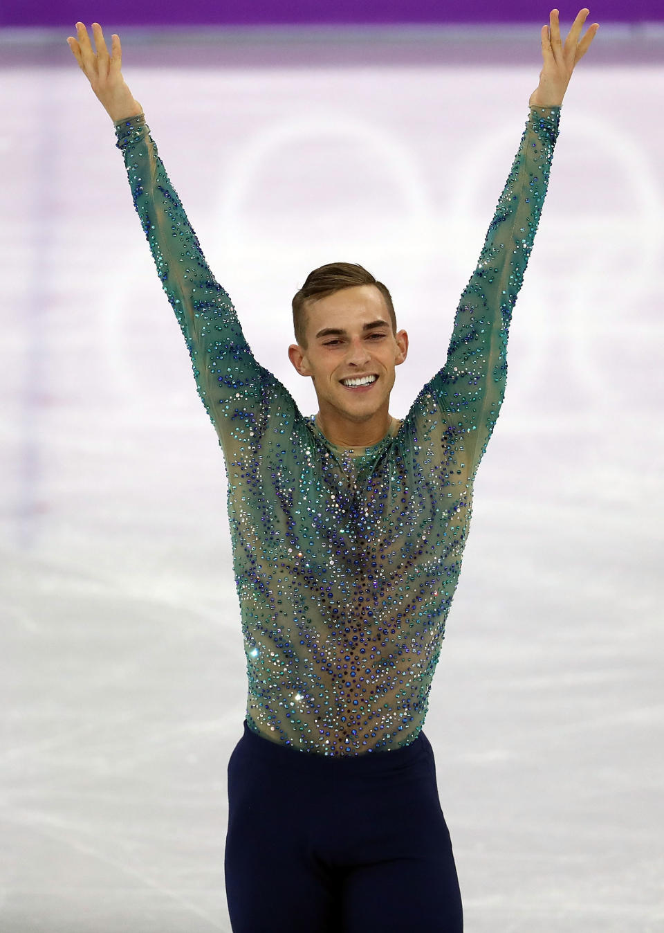 adam celebrates a successful routine