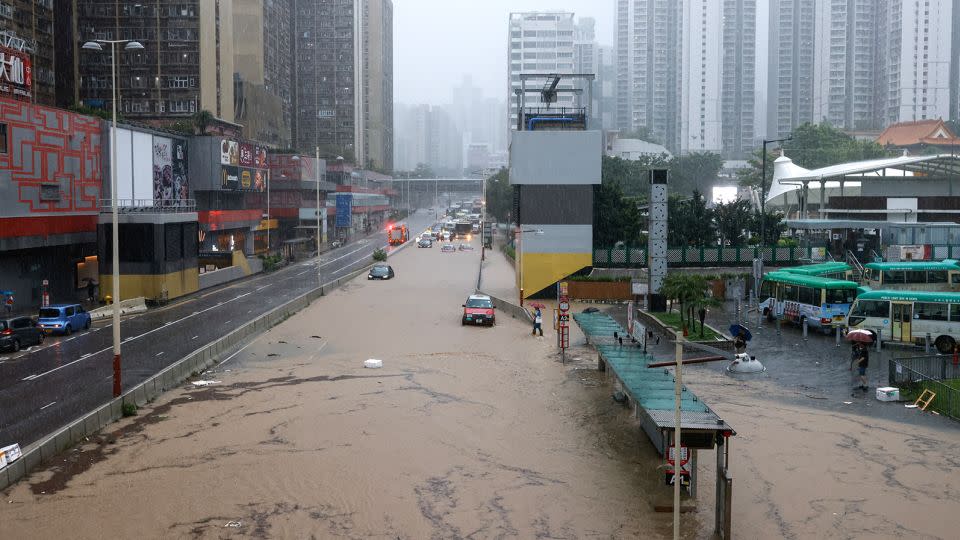 Flooded roads after heavy rains in Hong Kong on September 8. - Tyrone Siu/Reuters