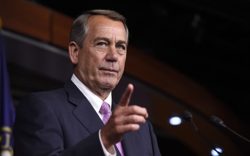 House Speaker John Boehner of Ohio speaks during a news conference on Capitol Hill in Washington, Wednesday, July 29, 2015. An effort by a conservative Republican to strip Boehner of his position as the top House leader is largely symbolic, but is a sign of discontent among the more conservative wing of the House GOP. On Tuesday, Rep. Mark Meadows of North Carolina, who was disciplined earlier this year by House leadership, filed a resolution to vacate the chair, an initial procedural step.(AP Photo/Susan Walsh)