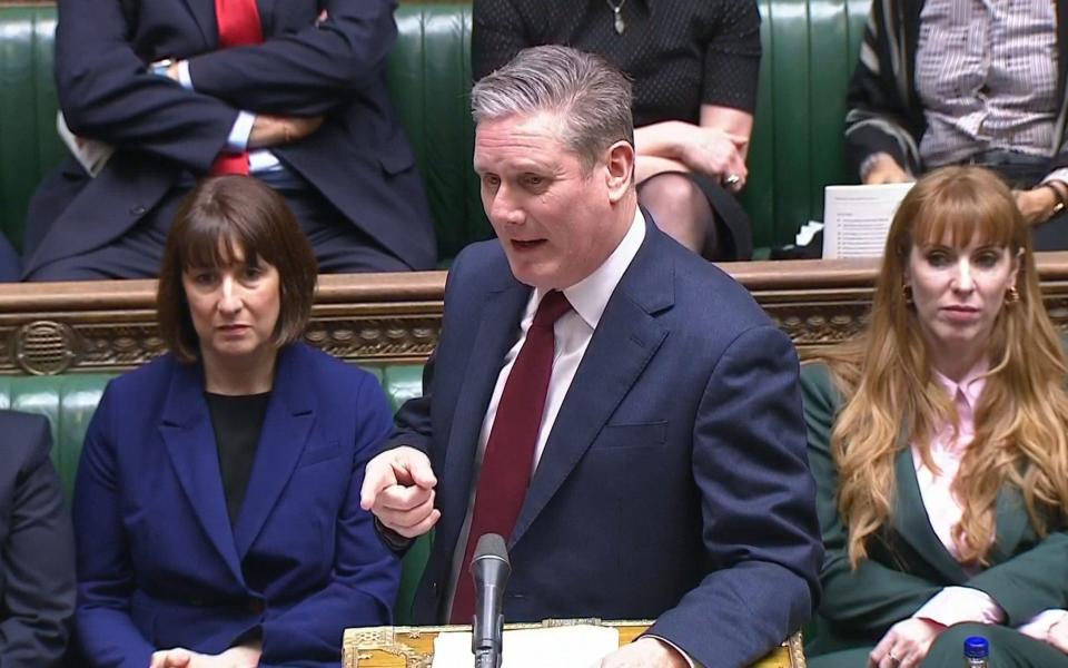 Sir Keir Starmer, the Labour leader, addresses the House of Commons during PMQs today