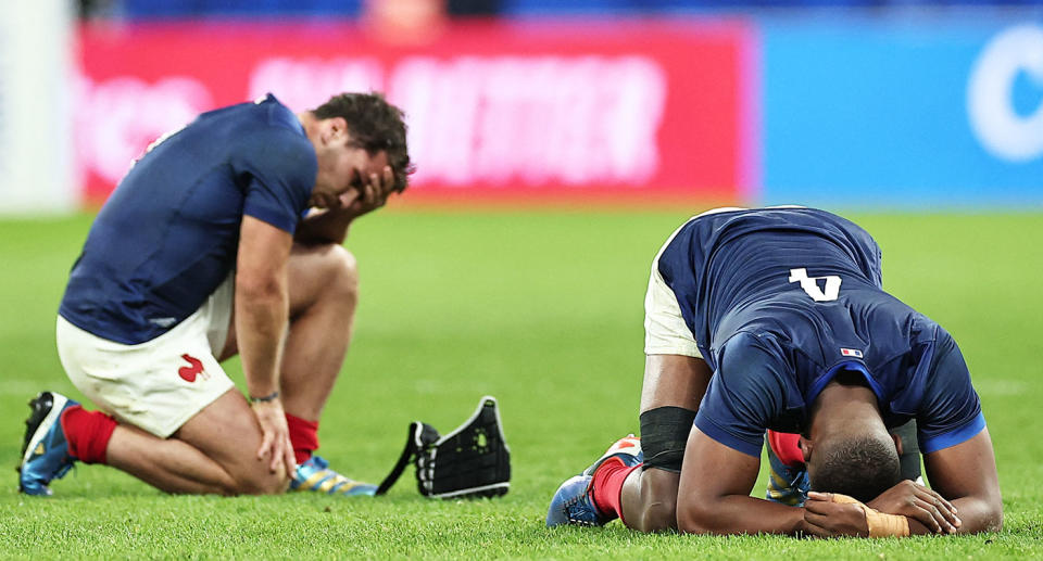 France's players were shattered after their one-point loss to South Africa. Pic: Getty