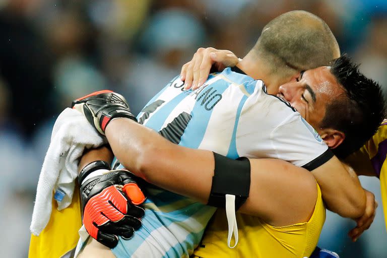 Sergio Romero y Javier Mascherano, Mundial Brazil 2014.