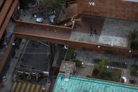 Aerial view of Hong Kong Polytechnic University (PolyU), while police continues to control the perimeter, Hong Kong