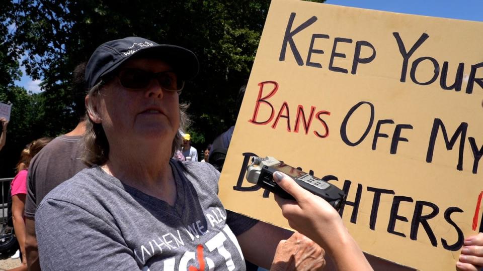 Gwennie said she was protesting in support of her daughter who is married to another woman (Julia Saqui/The Independent)