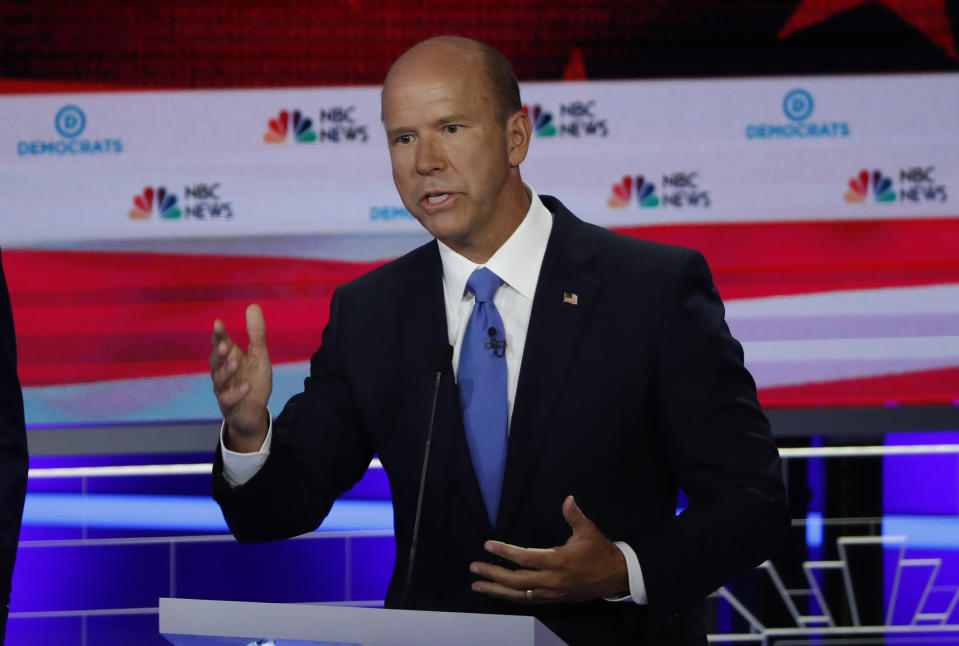 Former U.S. Rep. John Delaney speaks during the first U.S. 2020 presidential election Democratic candidates debate in Miami, Florida, U.S., June 26, 2019. REUTERS/Mike Segar