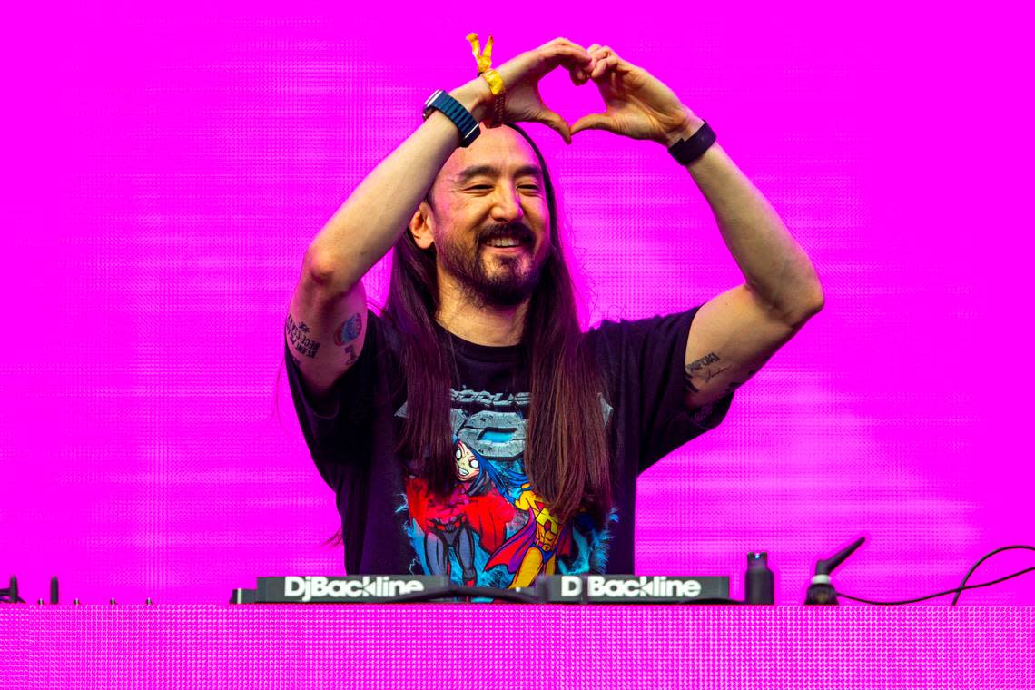 American DJ Steve Aoki performs on Main Stage during Day 2 of Ultra 2024 at Bayfront Park in Downtown Miami on Saturday, March 23, 2024.