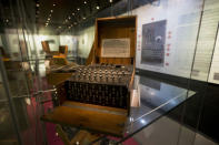 FILE - An Enigma machine is displayed at Bletchley Park museum in the town of Bletchley in Buckinghamshire, England, Jan. 15, 2023. British Prime Minister Rishi Sunak will host a two-day summit focused on frontier AI. It's reportedly expected to be draw a group of about 100 officials from 28 countries, including U.S. Vice President Kamala Harris and executives from key U.S. artificial intelligence companies including OpenAI, Google's DeepMind and Anthropic. (AP Photo/Matt Dunham, File)