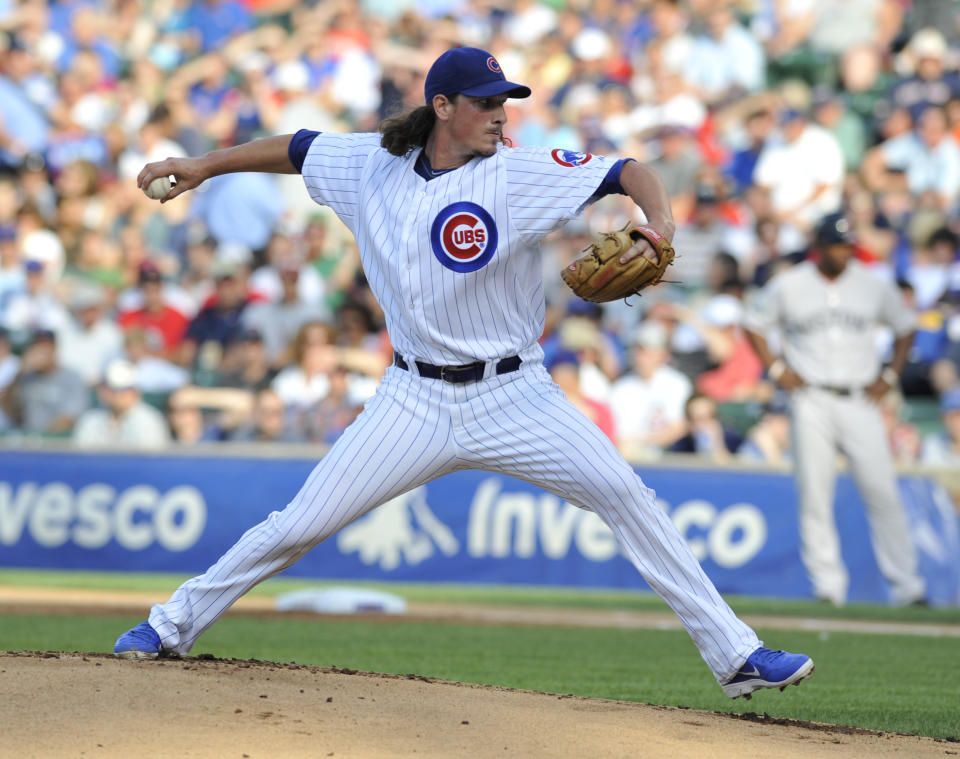 CHICAGO, IL - JUNE 16: Jeff Samardzija #29 of the Chicago Cubs pitches against the Boston Red Sox in the first inning on June 16, 2012 at Wrigley Field in Chicago, Illinois. (Photo by David Banks/Getty Images)