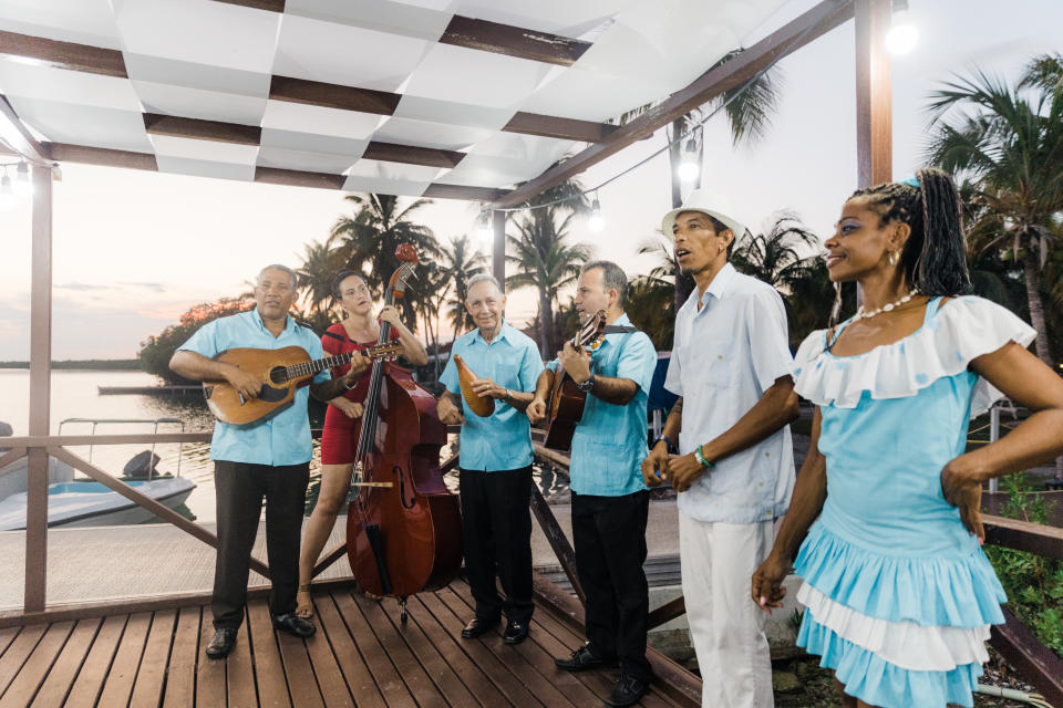 A Cuban band performing at sunset in Cayo Largo, Cuba