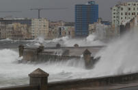 <p>Waves crash against the seafront boulevard El Malecon ahead of the passing of Hurricane Irma, in Havana, Cuba Sept. 9, 2017. (Photo: Stringer/Reuters) </p>