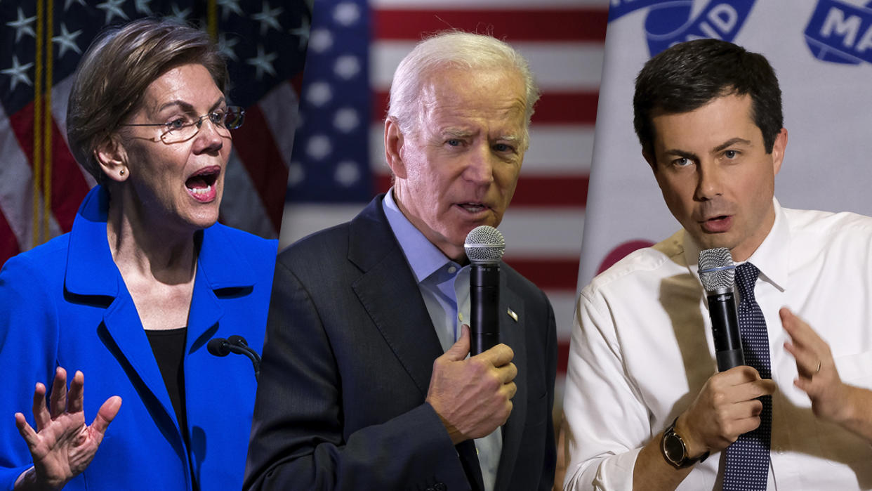 Elizabeth Warren, Joe Biden and Pete Buttigieg