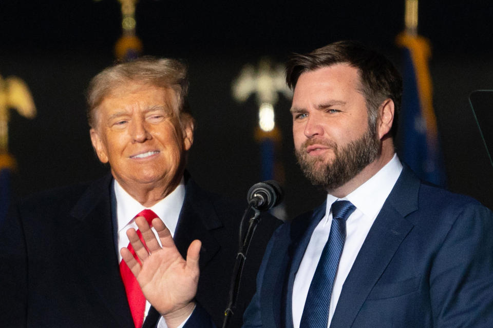 Donald Trump looks as J.D. Vance speaks. (Sarah L. Voisin / The Washington Post via Getty Images file)