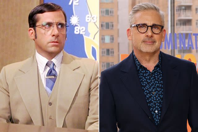 <p>CBS via Getty; Dia Dipasupil/Getty</p> Steve Carell in 2004's Anchorman and in 2024