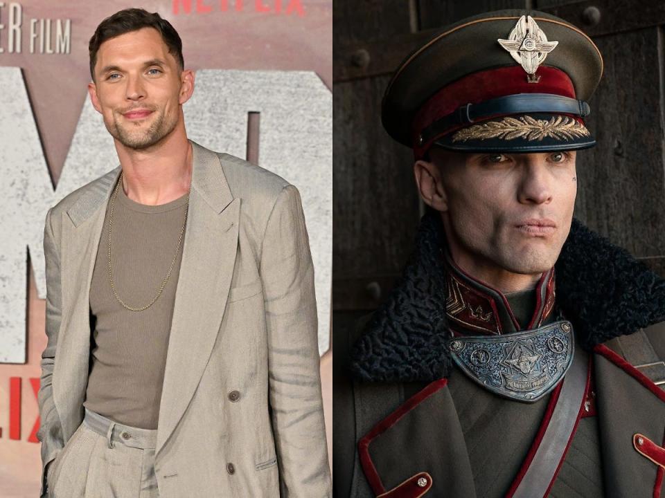 Ed Skrein at the Los Angeles Premiere of Netflix's "Rebel Moon - Part One: A Child of Fire" at TCL Chinese Theatre, and as Admiral Noble.