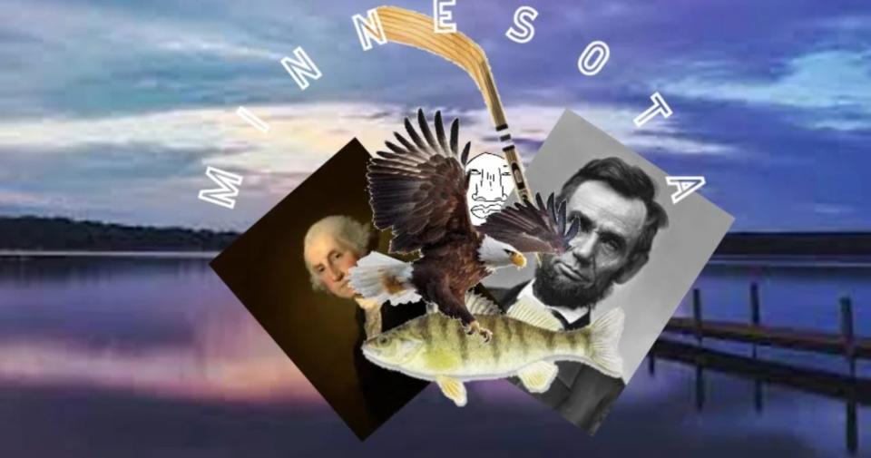 This submission shows George Washington and Abraham Lincoln, along with a bald eagle and a hockey stick.