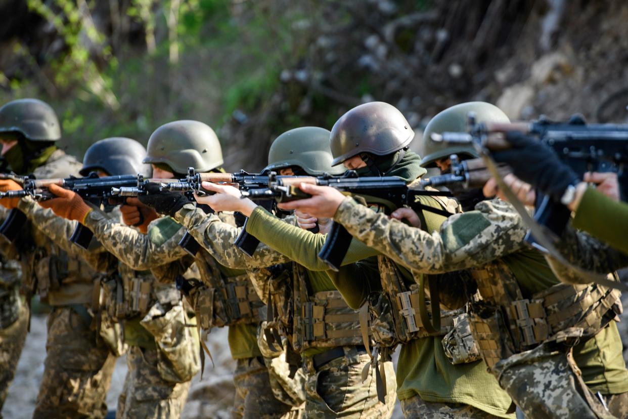 Servicemen from the Siberian Battalion of the Ukrainian Armed Forces International Legion are attending military exercises in the Kyiv region, Ukraine.