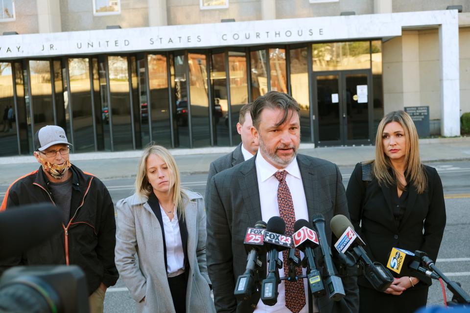 Attorney John M. Phillips speaks to reporters after Joe Exotic was resentenced in Oklahoma City federal court Friday.