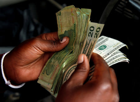 FILE PHOTO: An illegal money changer counts dollar notes in Harare, Zimbabwe, January 10, 2019. REUTERS/Philimon Bulawayo/File Photo