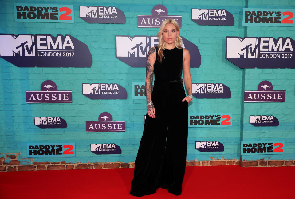 Singer Skylar Grey of the U.S. arrives at the 2017 MTV Europe Music Awards at Wembley Arena in London.