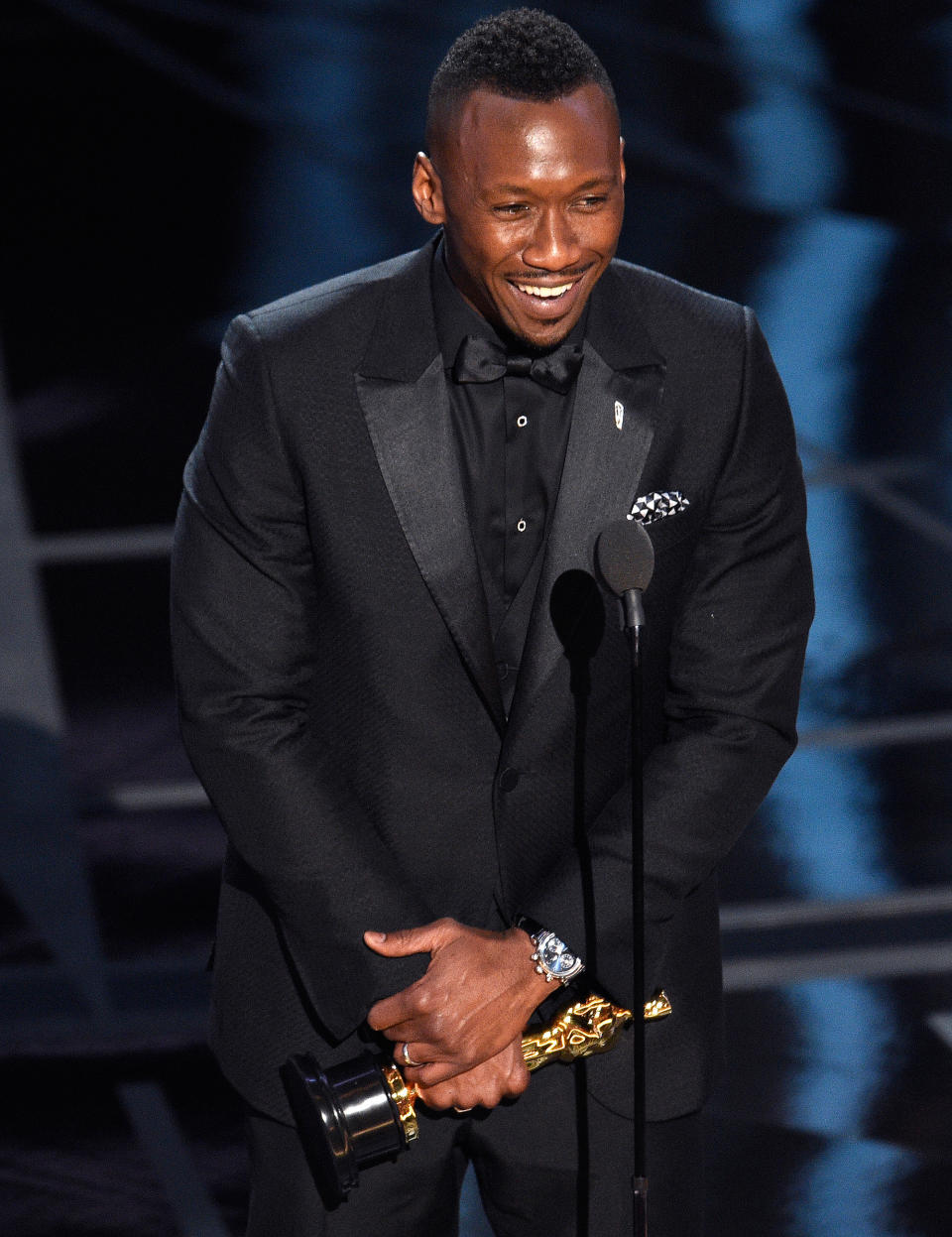 "My grandma would want me to button up." — Mahershala Ali, adjusting his tux before accepting the award for Best Supporting Actor for Moonlight 