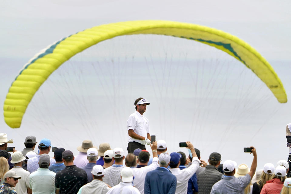 Bubba Watson waits to hit on the fourth tee during the third round of the U.S. Open Golf Championship, Saturday, June 19, 2021, at Torrey Pines Golf Course in San Diego. (AP Photo/Jae C. Hong)