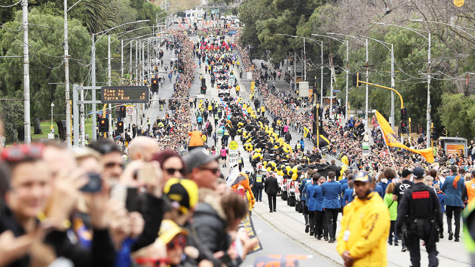 AFL fans, pictured here during the 2019 grand final parade.