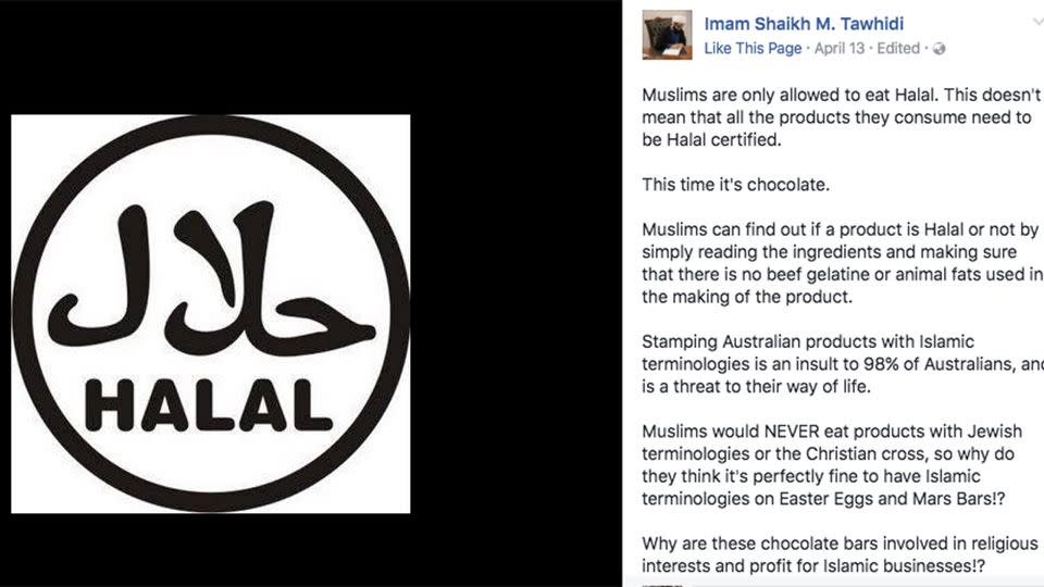 The Facebook message in which the Imam speaks out against halal certified eggs. Photo: Facebook