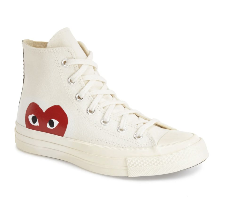 Comme des Garçons Play x Converse Chuck Taylor Hidden Heart High Top Sneaker in white and red