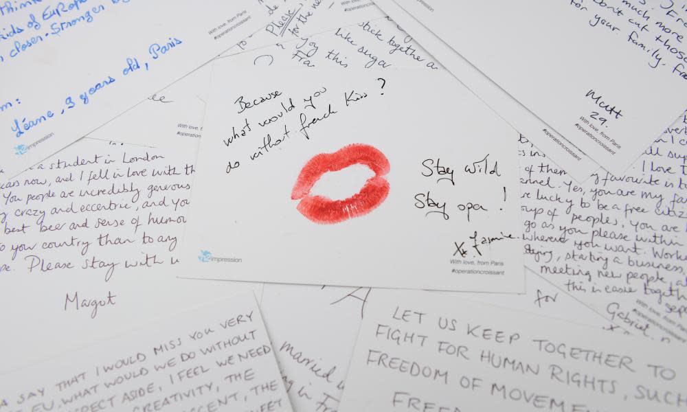 Postcards written by Parisians urging people in the UK to vote to remain in the EU in the 2016 referendum